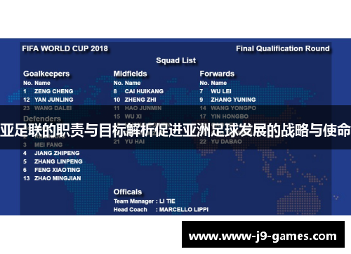 亚足联的职责与目标解析促进亚洲足球发展的战略与使命