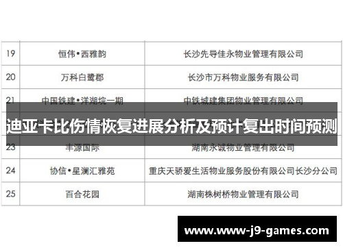 迪亚卡比伤情恢复进展分析及预计复出时间预测